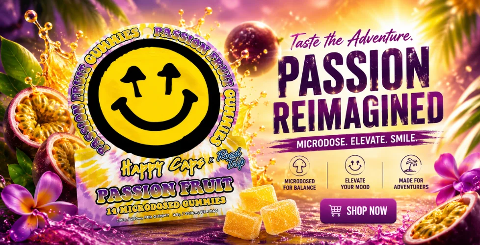 Happy Caps X Road Trip Microdose Mushroom Gummies